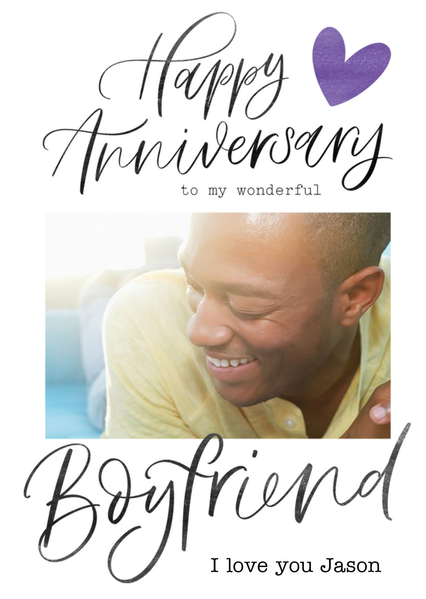 Typographic Happy Anniversary To My Wonderful Boyfriend Photo Upload Card Ecard