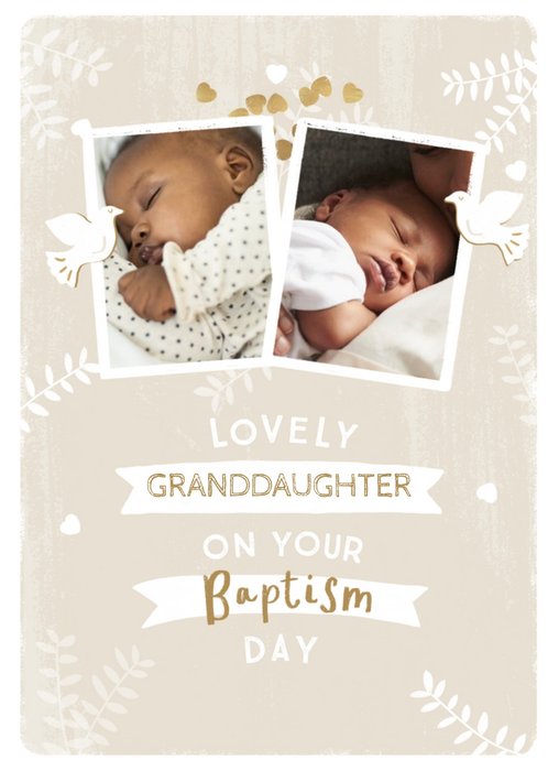 Cute Illustrated Doves Lovely Granddaughter Photo Upload Baptism Card