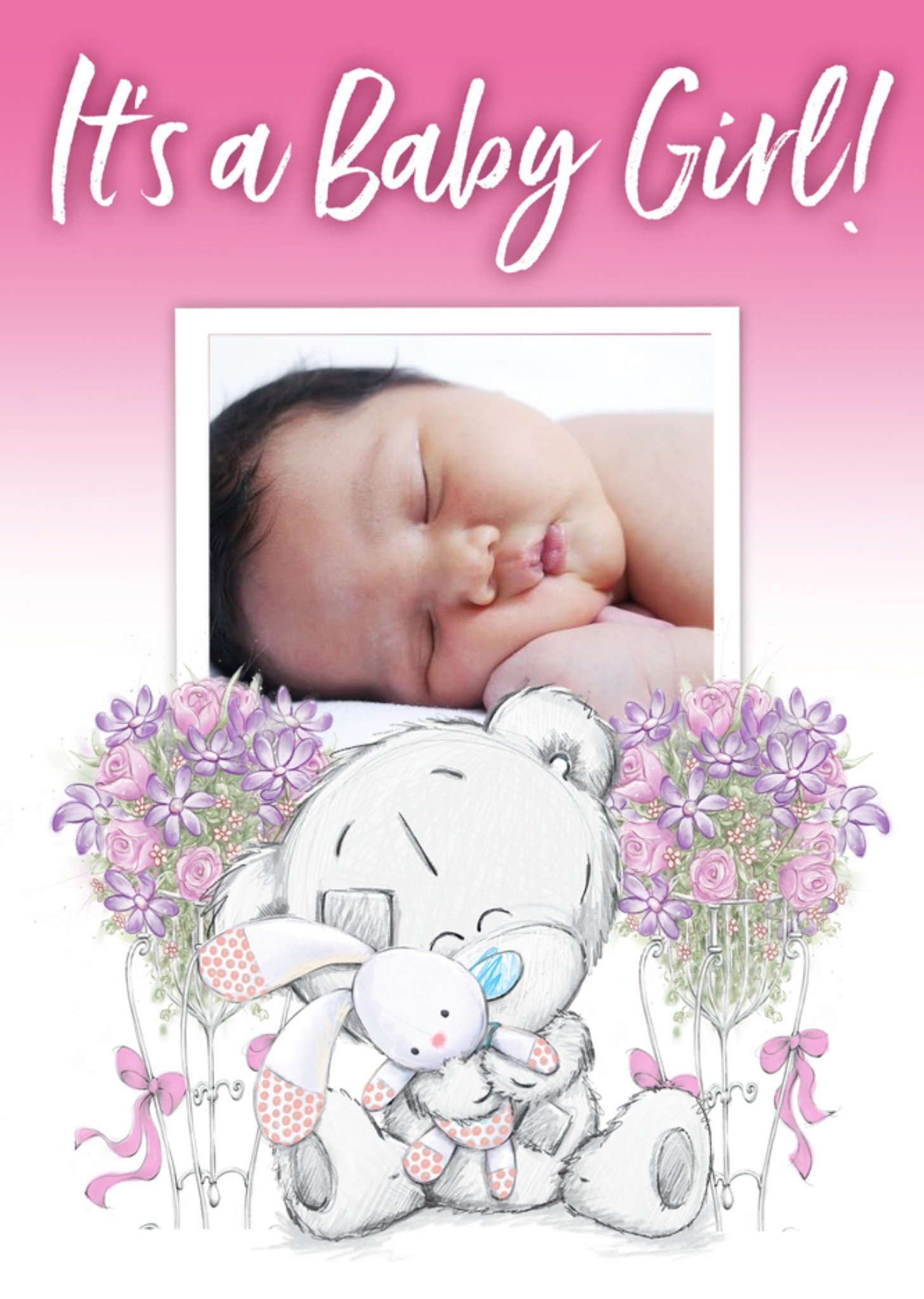 Tiny Tatty Teddy It's A Baby Girl Photo Upload Card