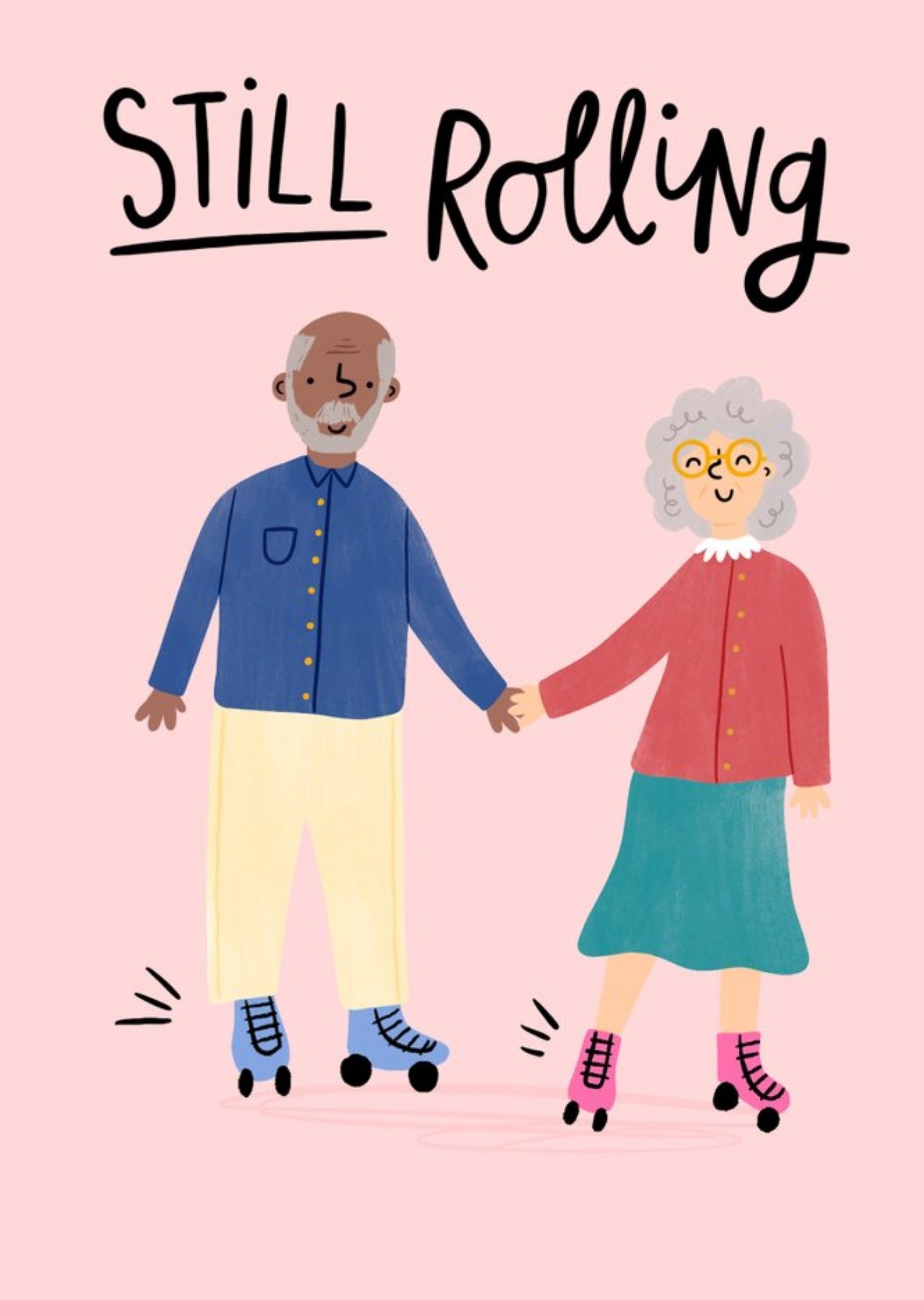 Cute Love Holding Hands Senior Adult Roller Skates Card Ecard