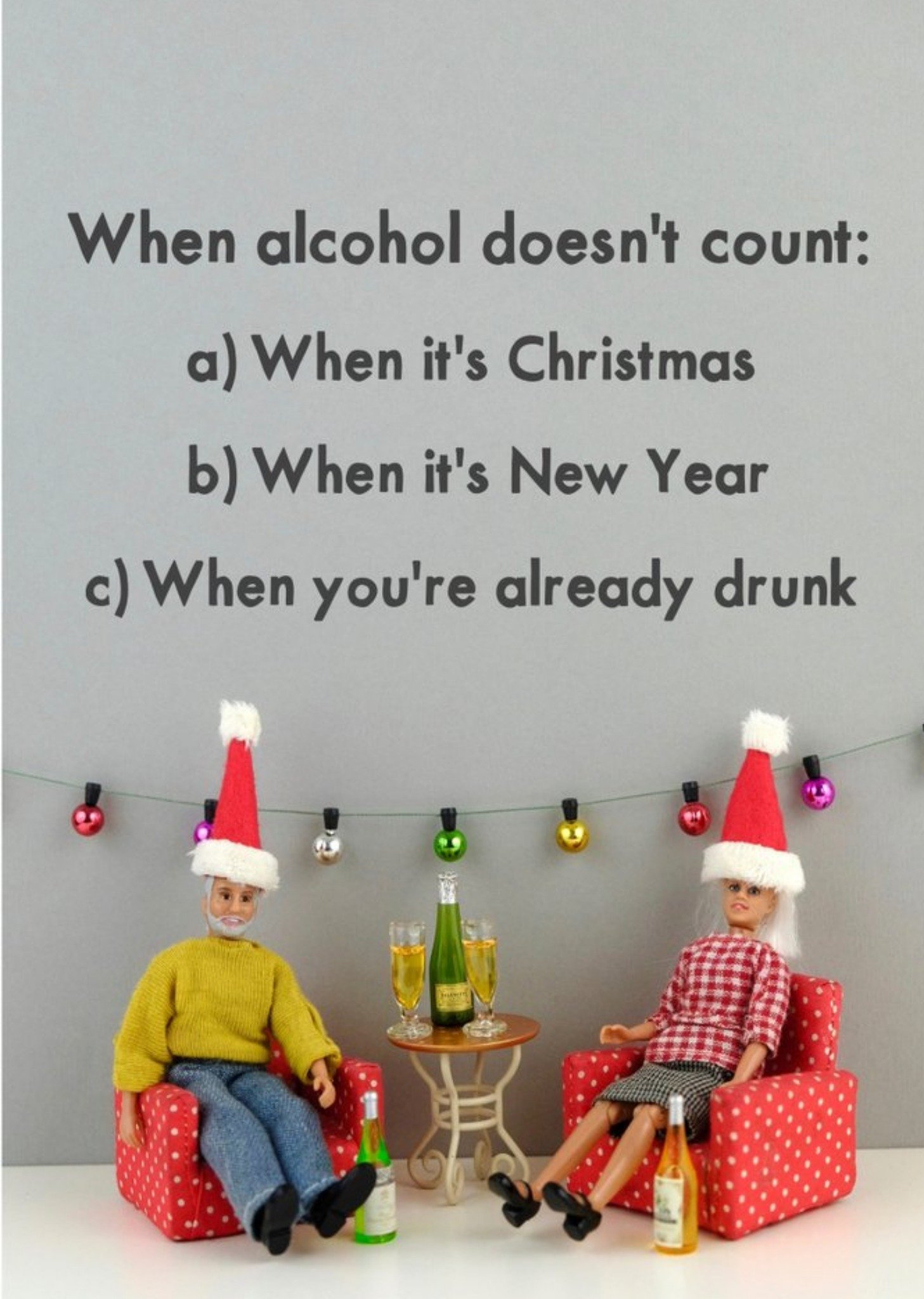 Bold And Bright Funny Dolls When Alcohol Doesn't Count Christmas Card