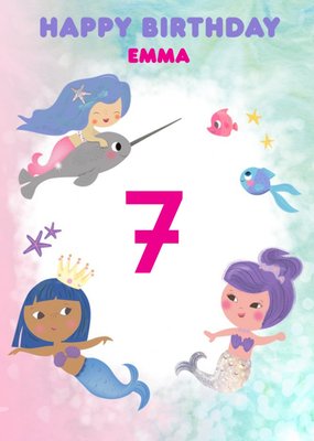 Pigment Mermaids Fish Party Magic 7th Ocean Seventh Birthday Card