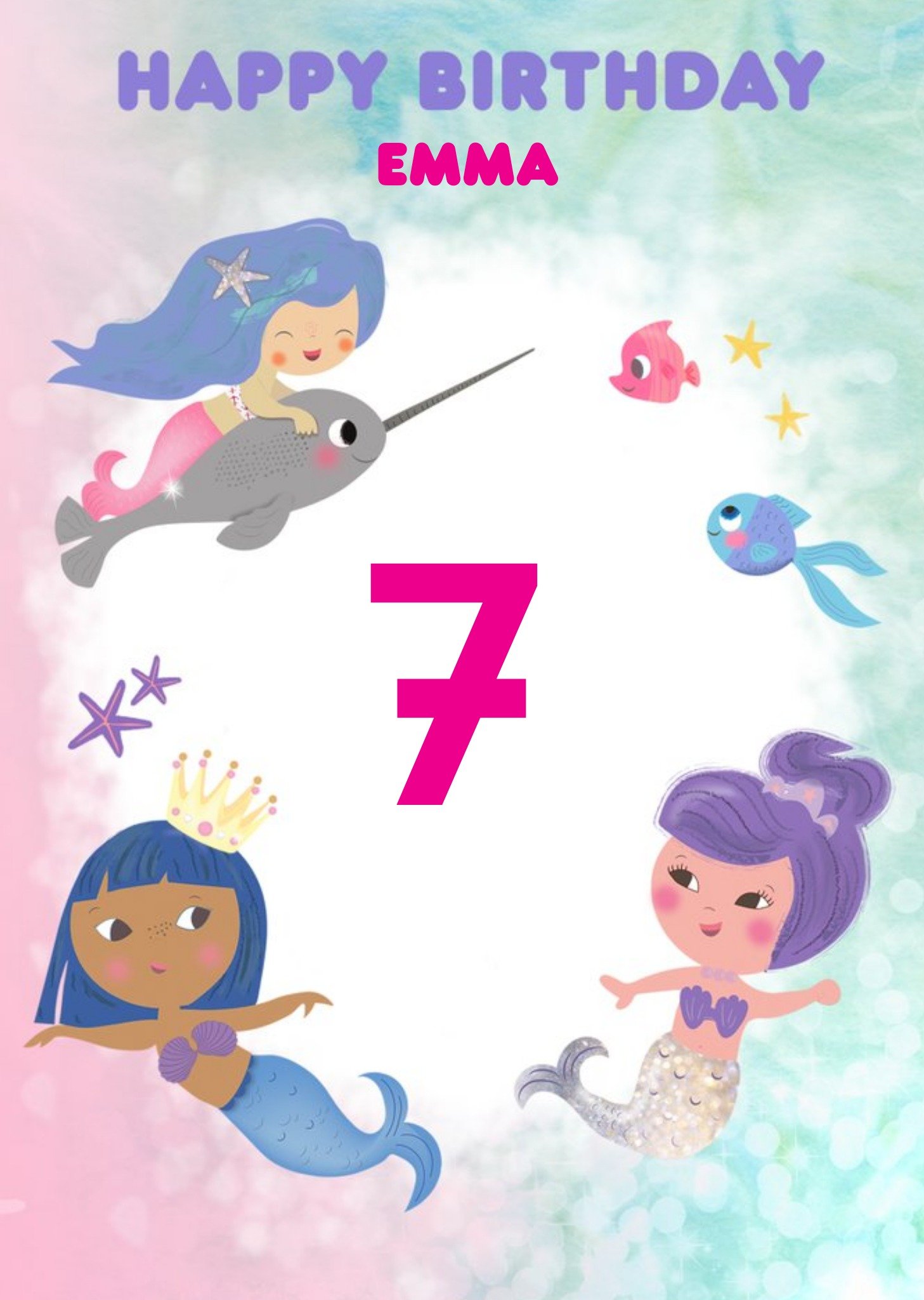 Moonpig Pigment Mermaids Fish Party Magic 7th Ocean Seventh Birthday Card Ecard