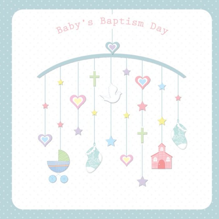 Davora Blue Illustrated Mobile Baby's Baptism Card