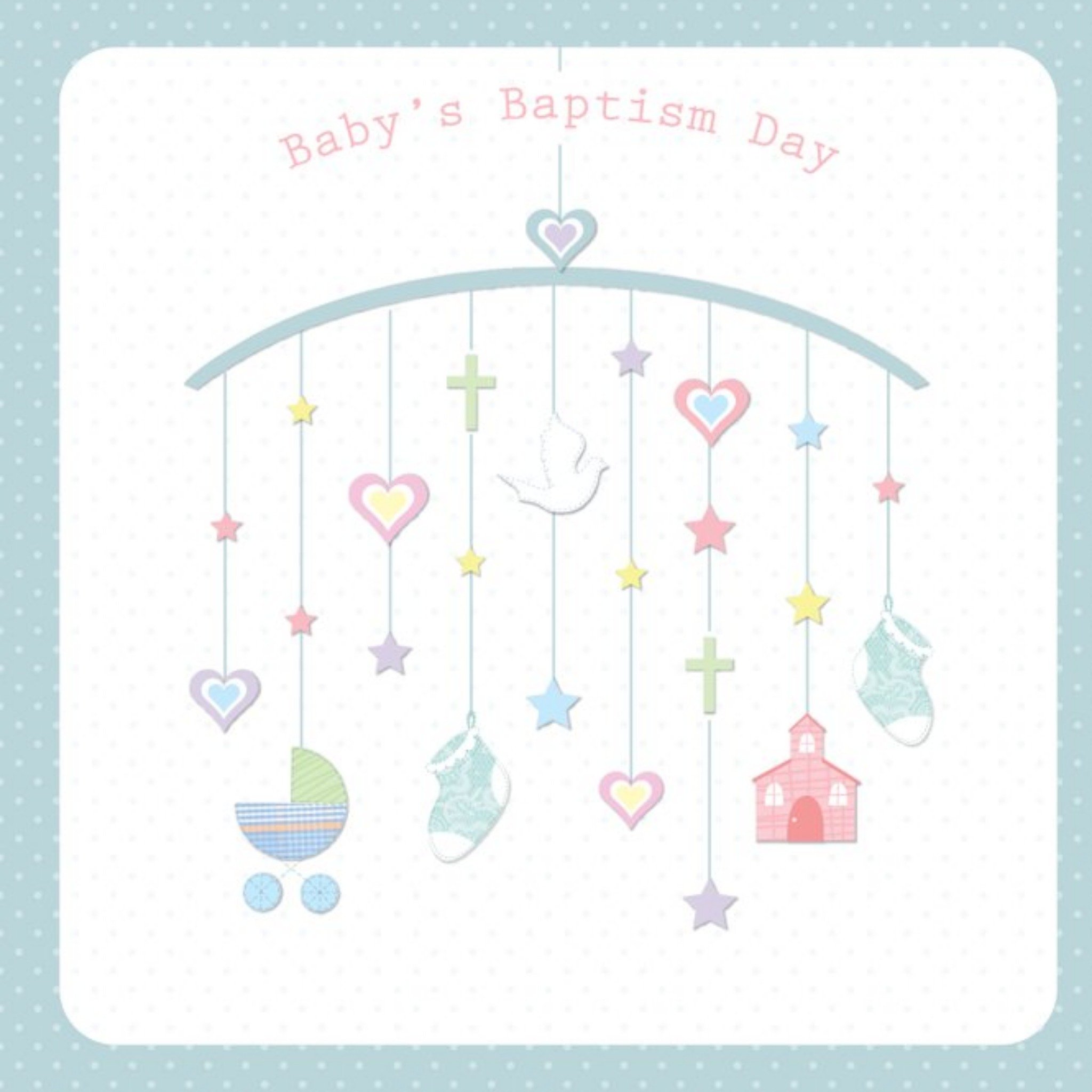 Moonpig Davora Blue Illustrated Mobile Baby's Baptism Card, Large