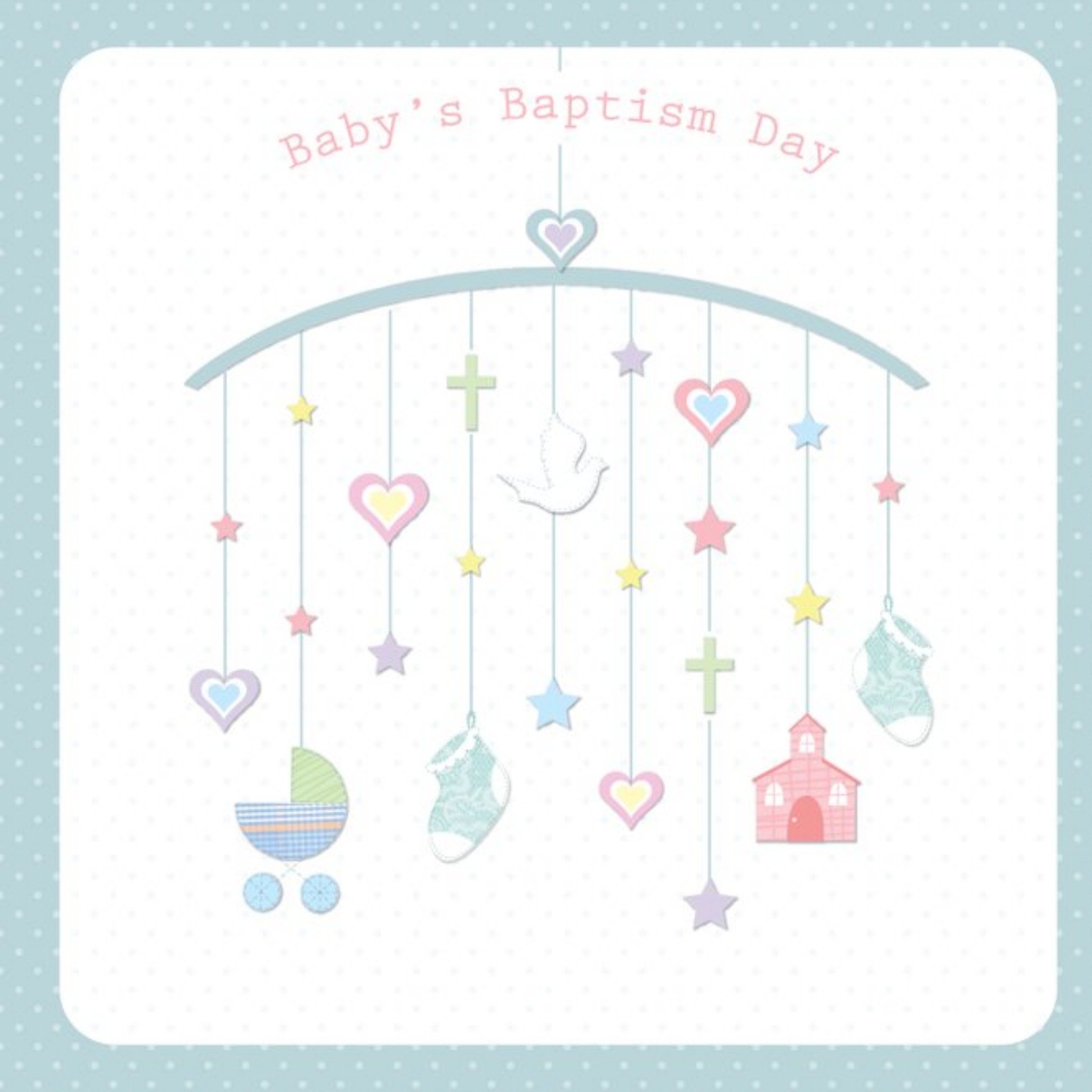 Davora Blue Illustrated Mobile Baby's Baptism Card, Square