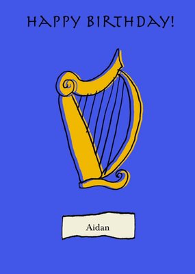 Poet and Painter Harp Blue Birthday Card