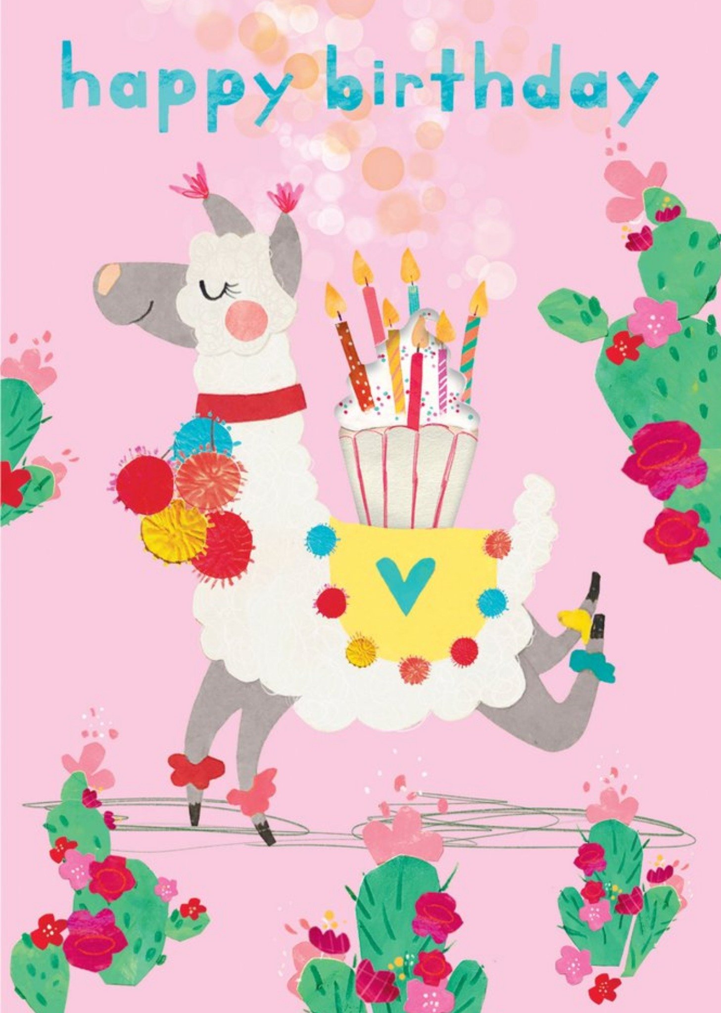 Moonpig Llama And Cupcake Illustration Happy Birthday Card, Large