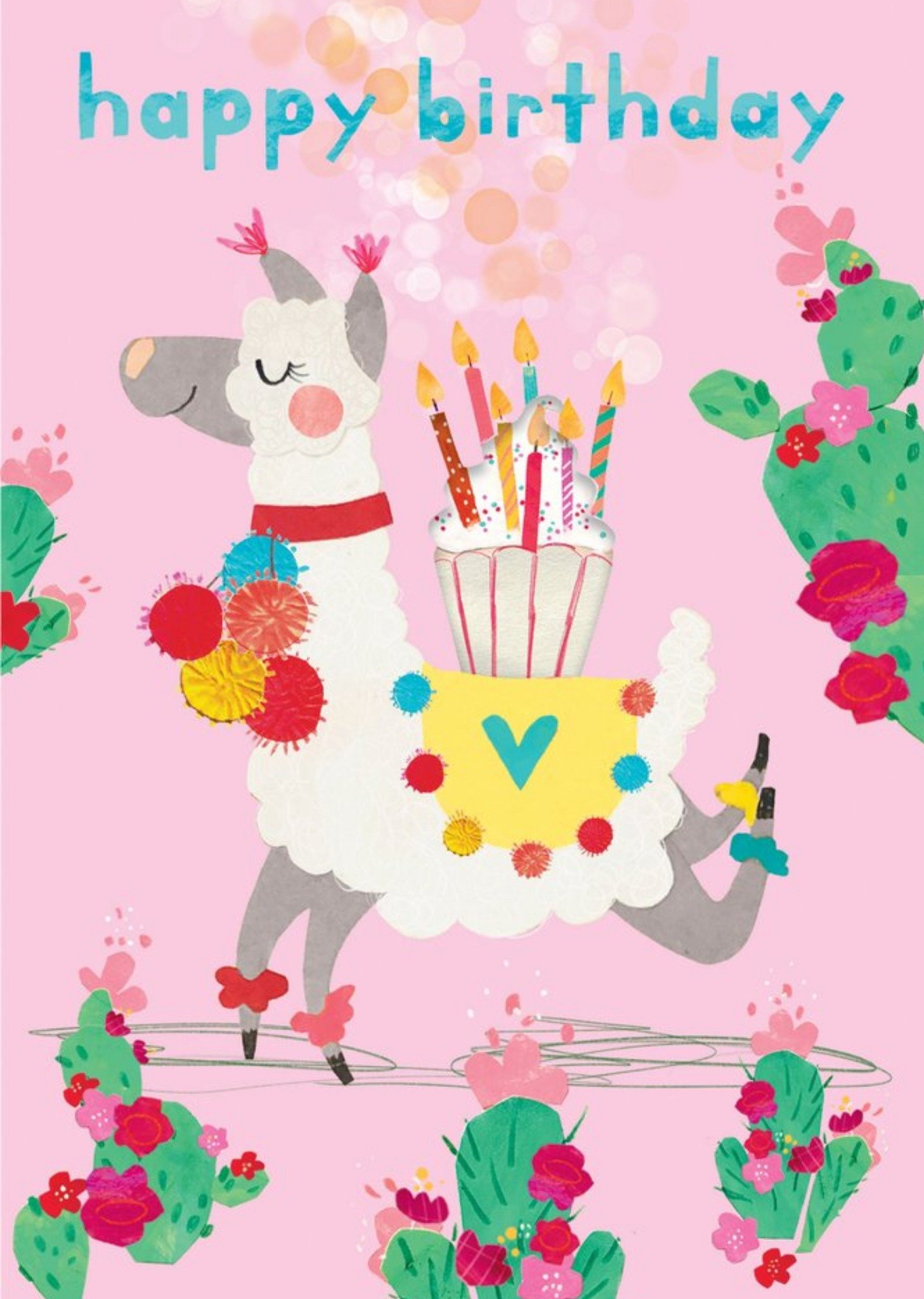 Llama And Cupcake Illustration Happy Birthday Card Ecard