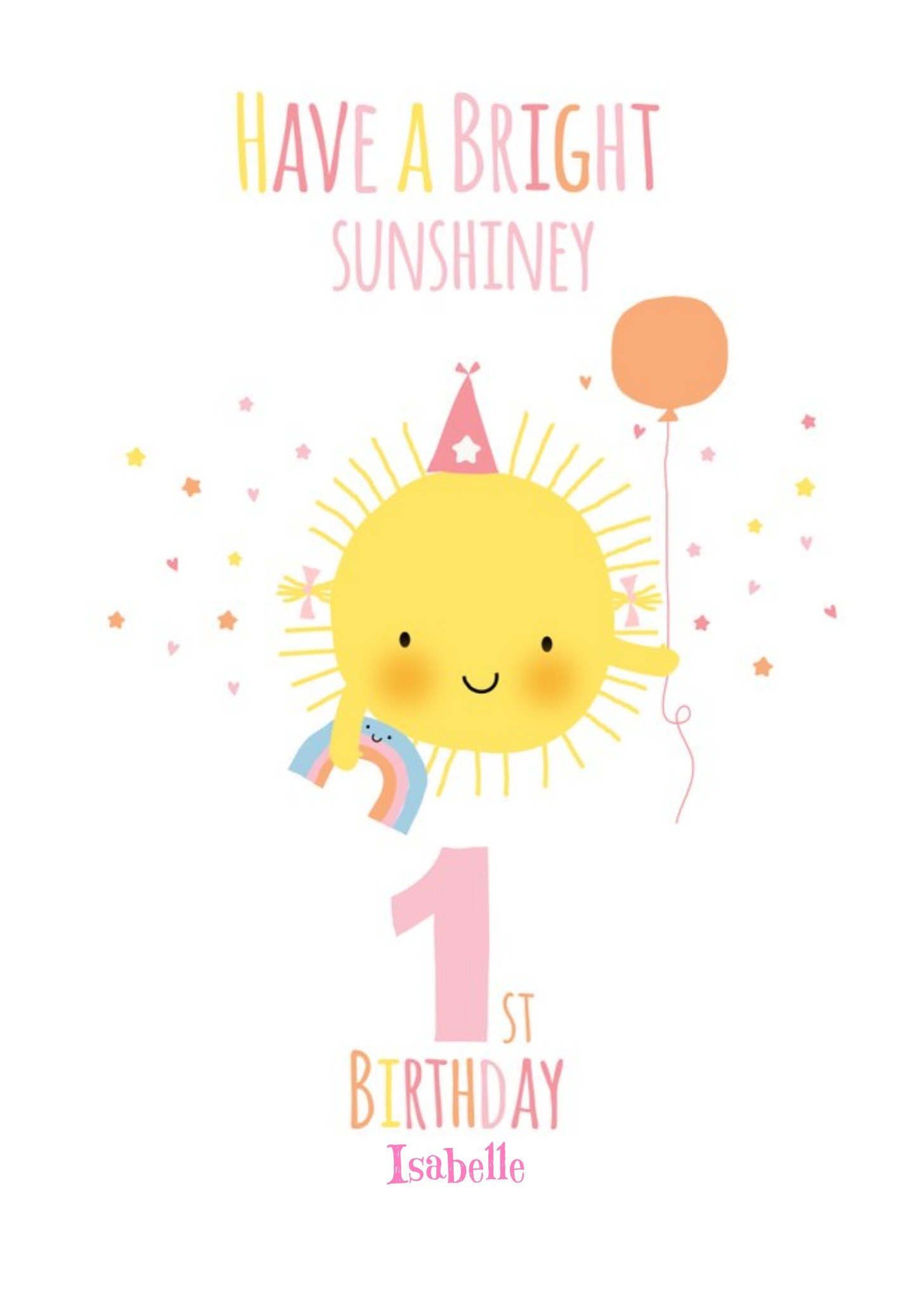 Moonpig Cute Sunshine Bright Personalised Happy 1st Birthday Card, Large