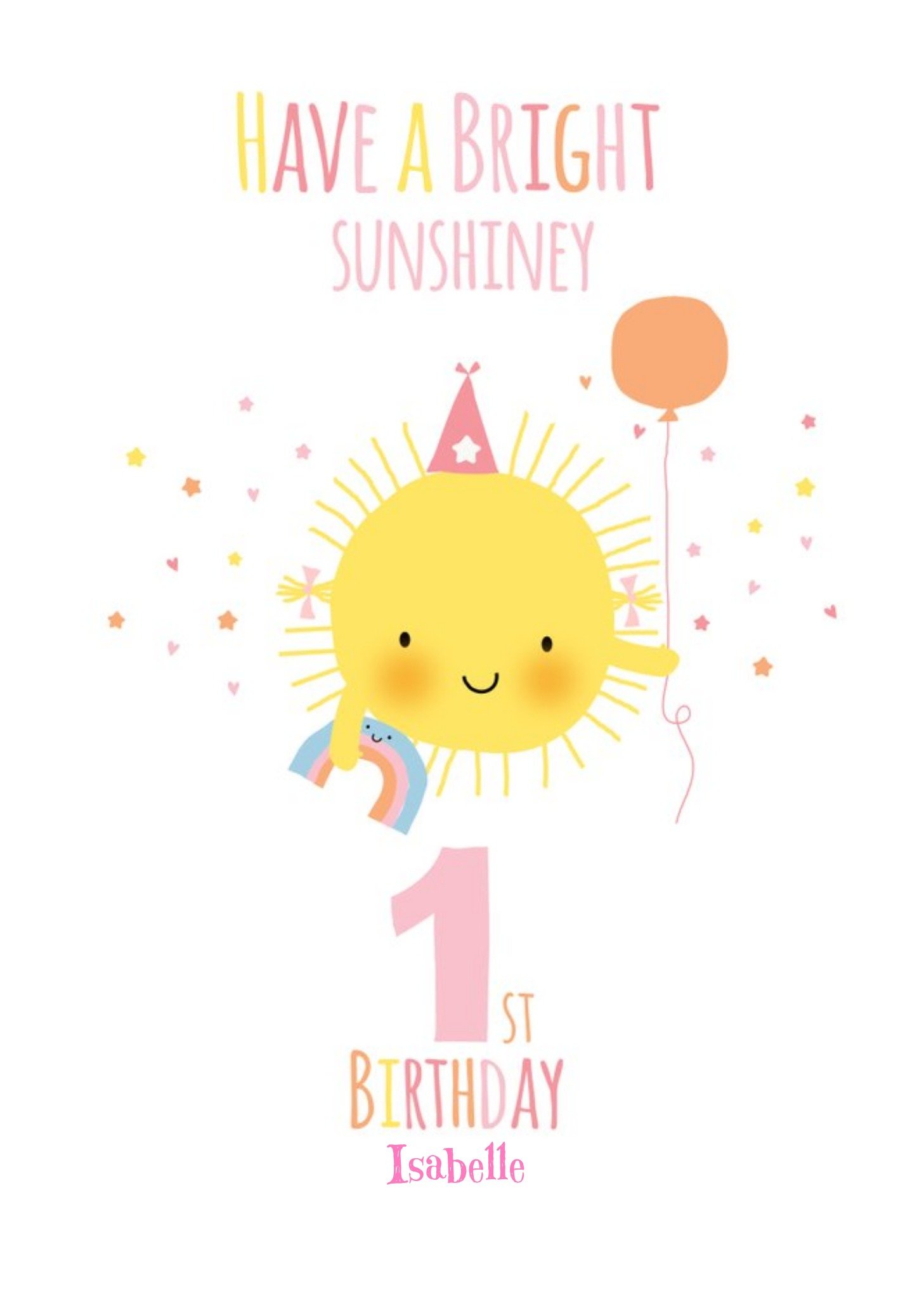 Cute Sunshine Bright Personalised Happy 1st Birthday Card Ecard