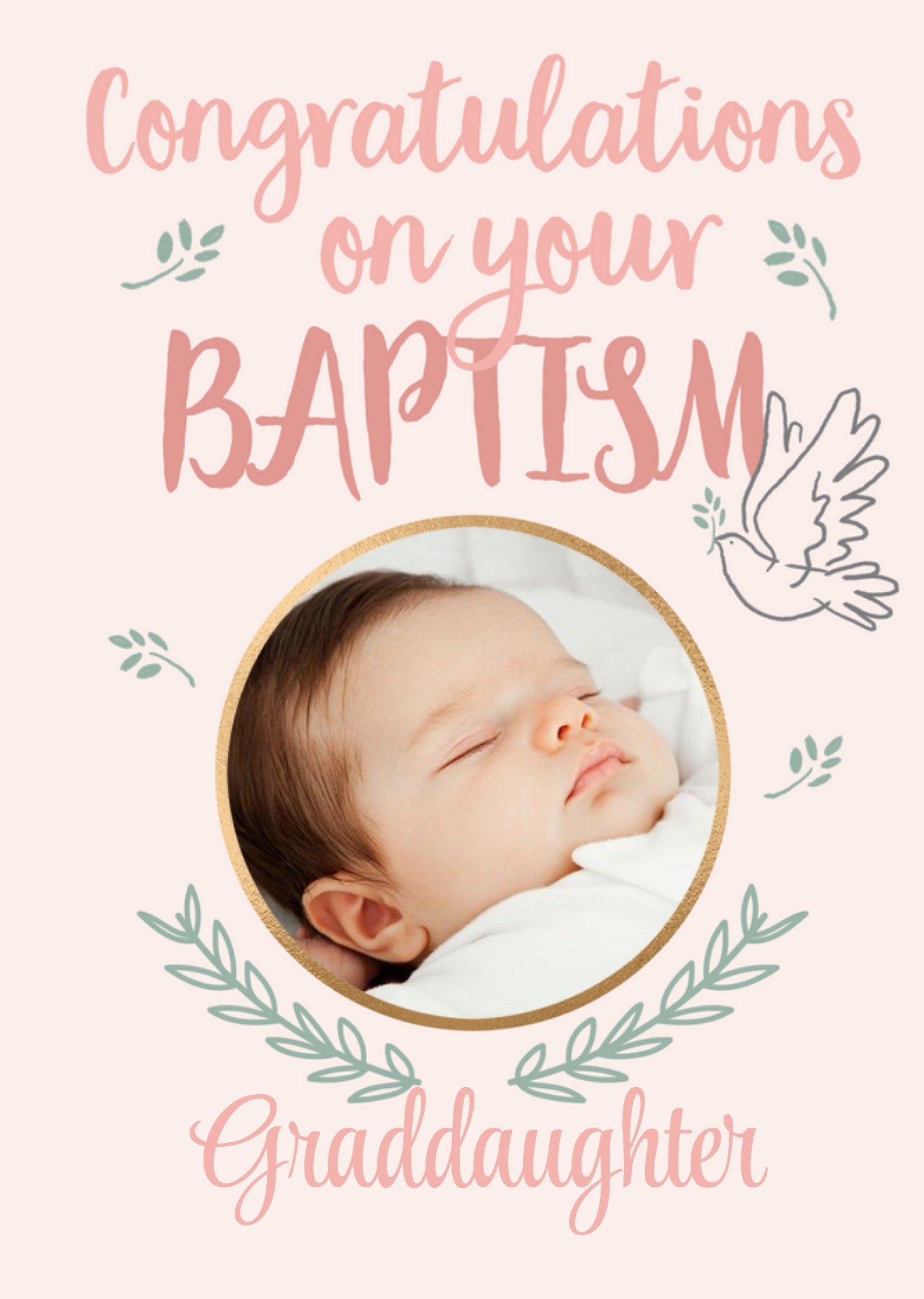 Typographic Photo Upload Congratulations On Your Baptism Granddaughter Card