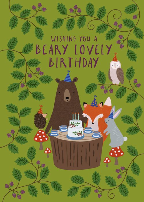 Cute Autumnal Illustrated Woodland Animals Birthday Tea Party Card