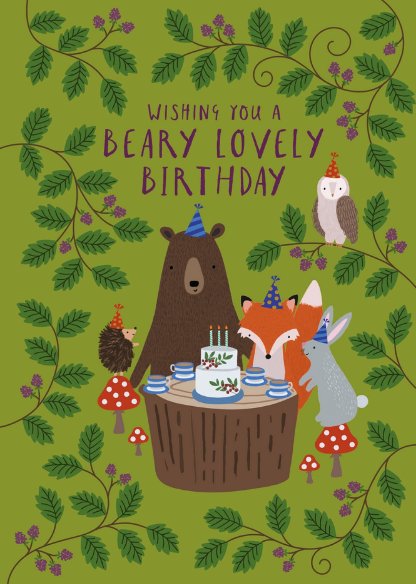 Moonpig Cute Autumnal Illustrated Woodland Animals Birthday Tea Party Card, Large