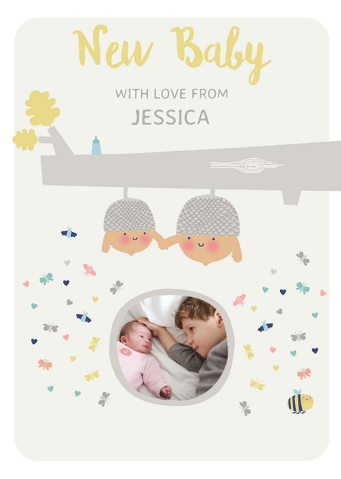 Little Acorns Holding Hands Photo Upload New Baby Card