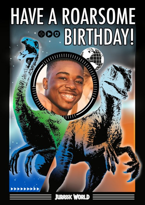 Jurassic World Raptor Roarsome Birthday Photo Upload Card