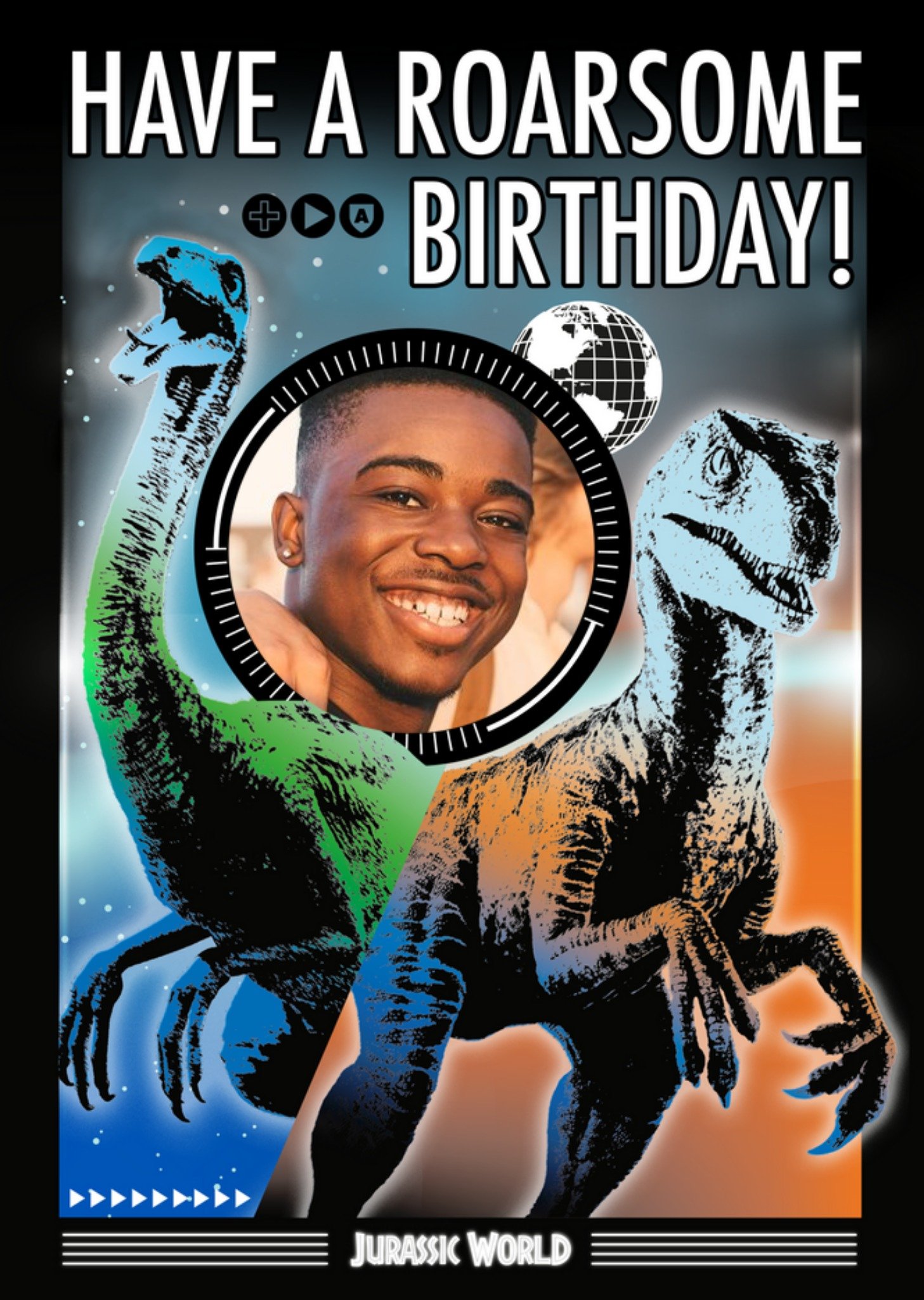 Jurassic Park Jurassic World Raptor Roarsome Birthday Photo Upload Card Ecard