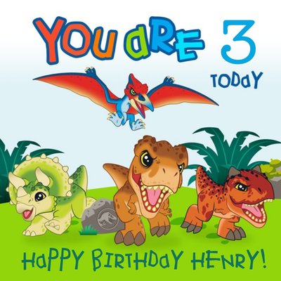 Jurassic Park Cute Cartoon Dinosaurs 3 Today Birthday Card