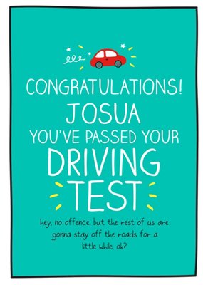 White Typography On A Teal Background Congratulations On Your Driving Test Card