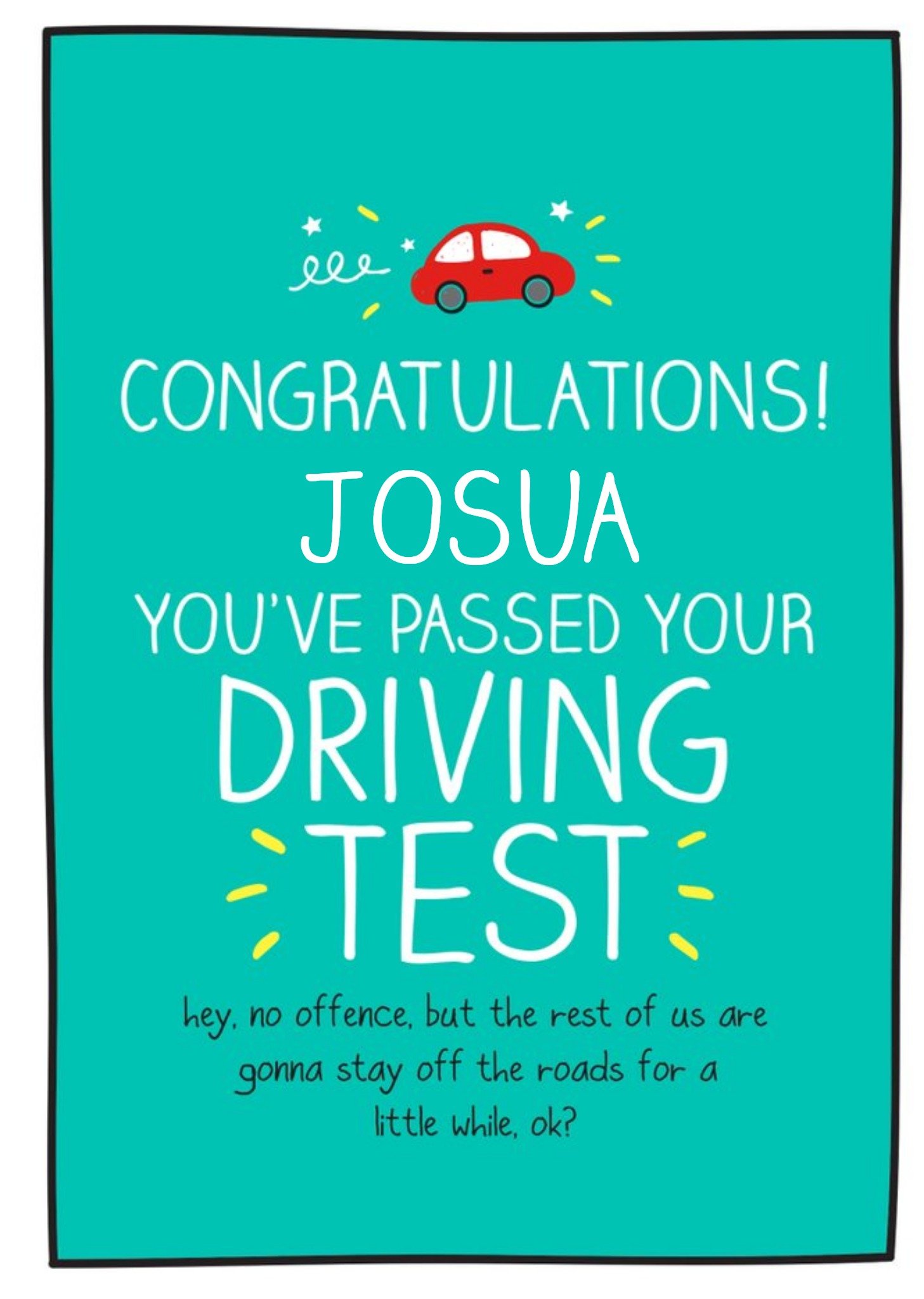 Moonpig White Typography On A Teal Background Congratulations On Your Driving Test Card Ecard