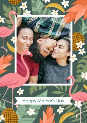 Tropical And Flamingo Print Happy Mother's Day Photo Card