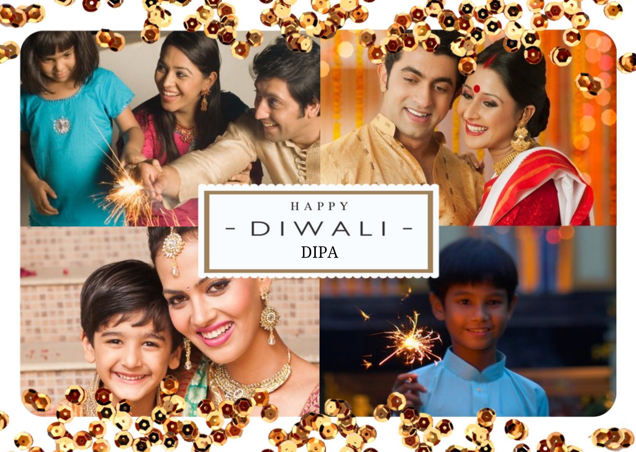 Gold Sprinkles Personalised Photo Upload Happy Diwali Card Ecard