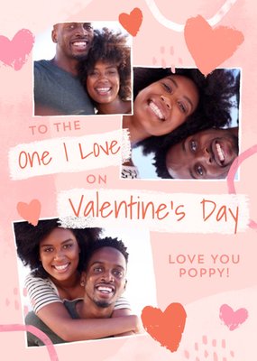 Three Photo Frames Surrounded By Hearts With A Pink Background Photo Upload Valentine's Day Card