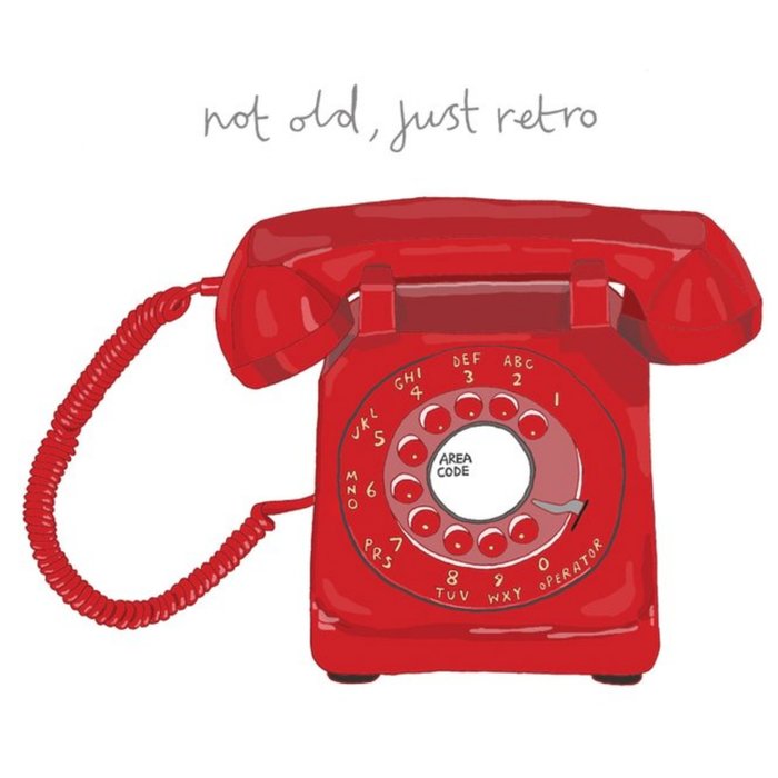 Red Dial Telephone Humour Old Cool Illustration Retro Birthday Card