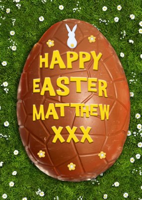Chocolate Egg With Yellow Icing Personalised Happy Easter Card