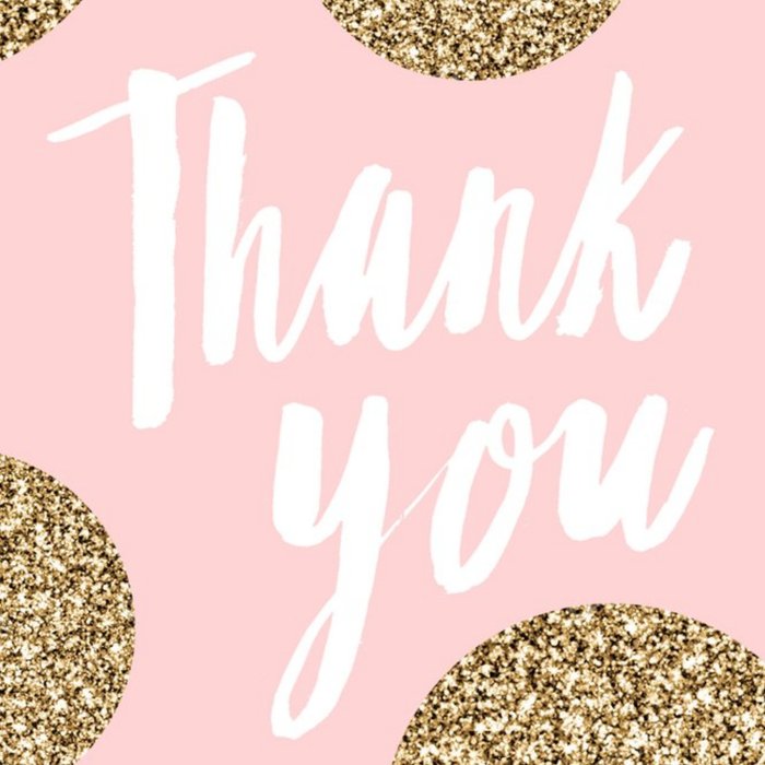 Pink And Glitter Square Personalised Thank You Card