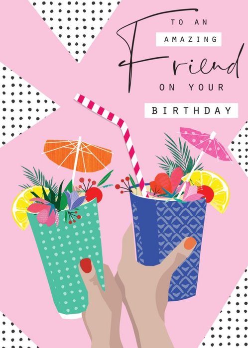 Modern Illustrated Holiday Cocktails Birthday Card