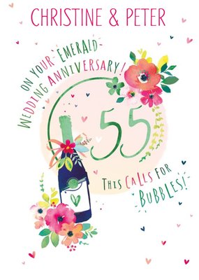 55th Emerald Wedding Anniversary Champagne Card