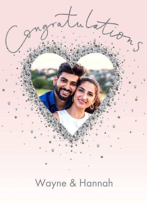 Sparkly Heart Shaped Photo Frame Congratulations Photo Upload Wedding Card