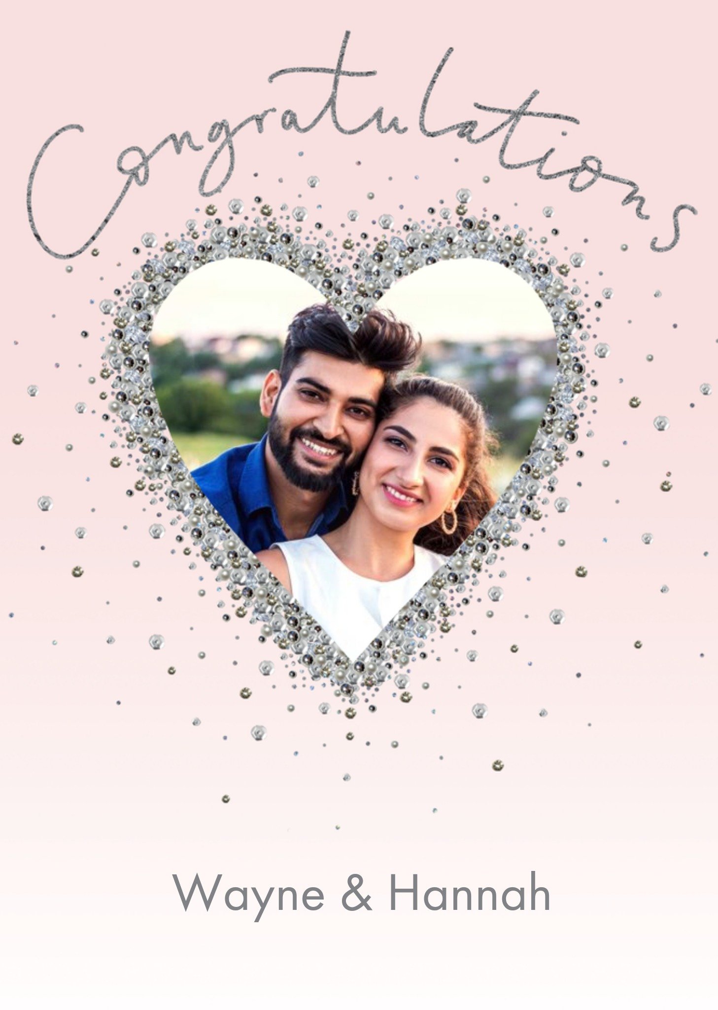 Sparkly Heart Shaped Photo Frame Congratulations Photo Upload Wedding Card Ecard