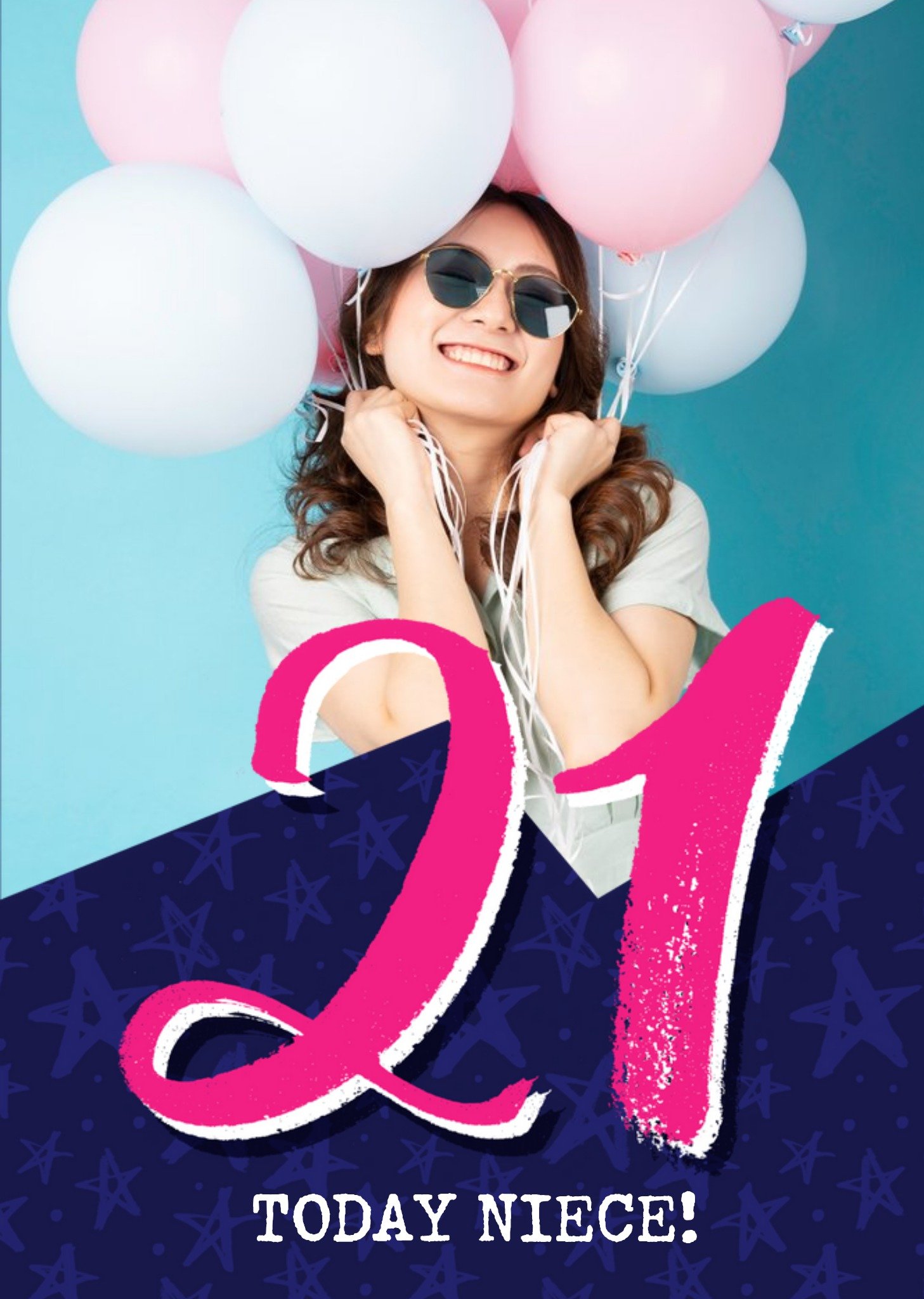 Bright Typographic Photo Upload 21st Birthday Card Ecard