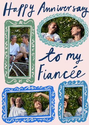 Katy Welsh Illustrated Photo Collage Fiancée Anniversary Card