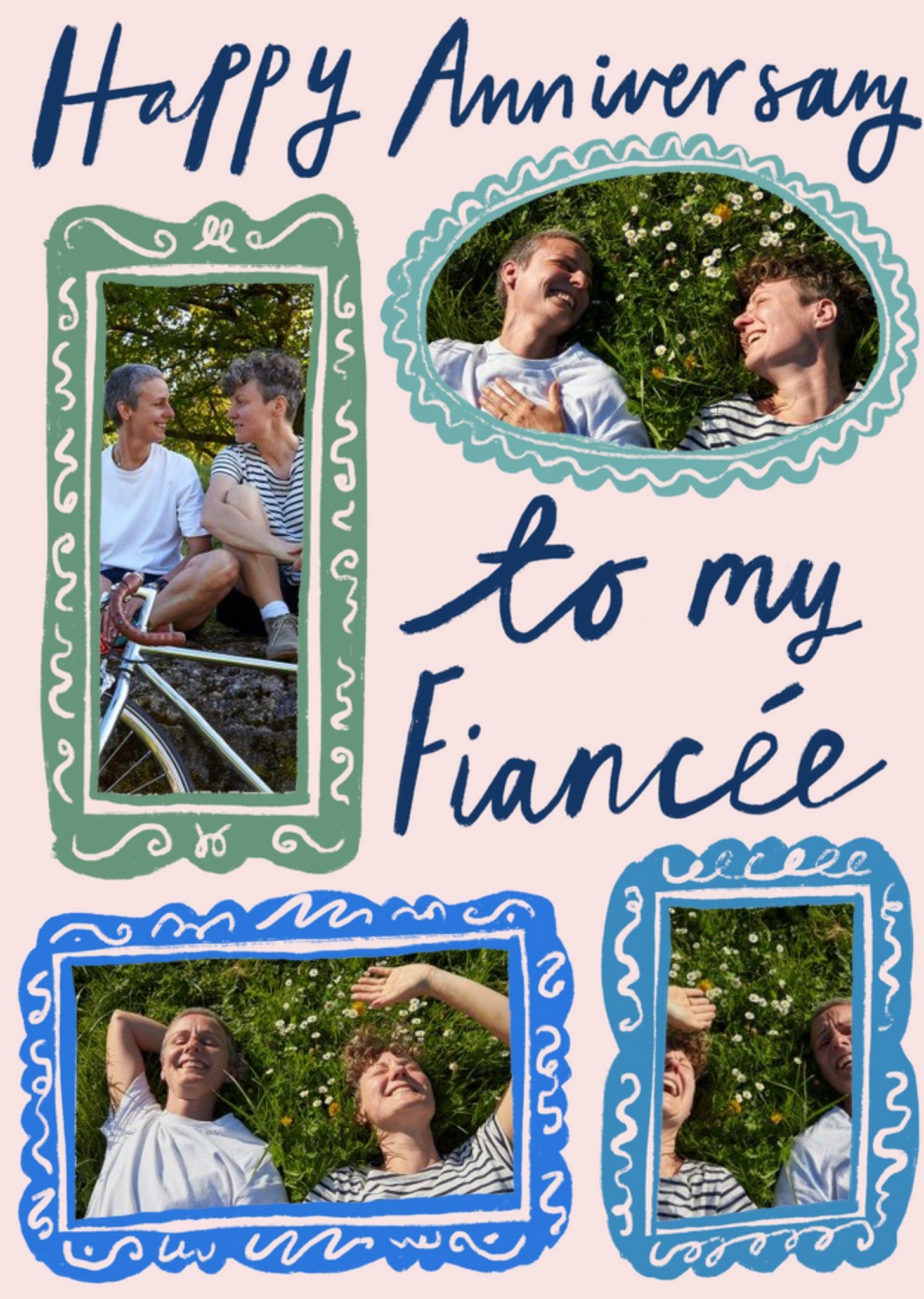 Moonpig Katy Welsh Illustrated Photo Collage Fiancee Anniversary Card, Large