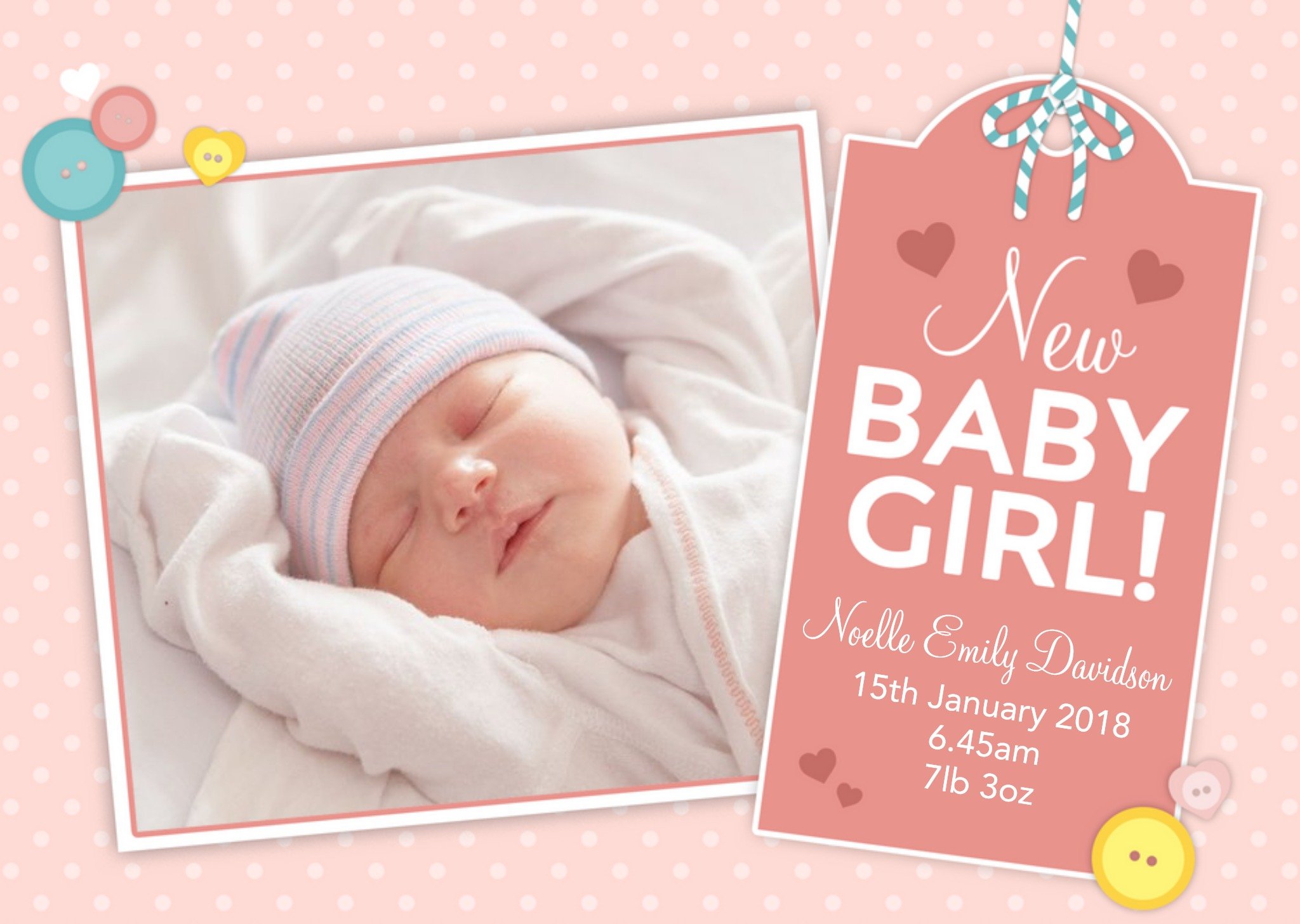 Moonpig New Baby Girl Tag Photo Upload Card, Large