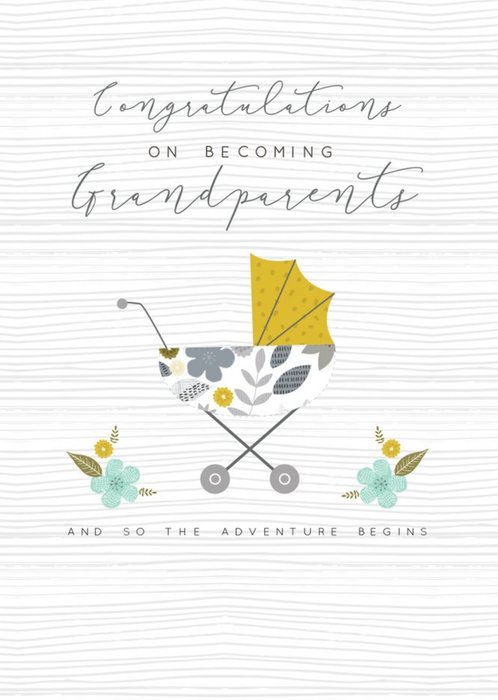 Illustrated Baby Carriage New Grandparents Congratulations Card