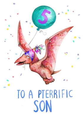 Cute Pterodactyl To A Pterrific Son 5th Birthday Card