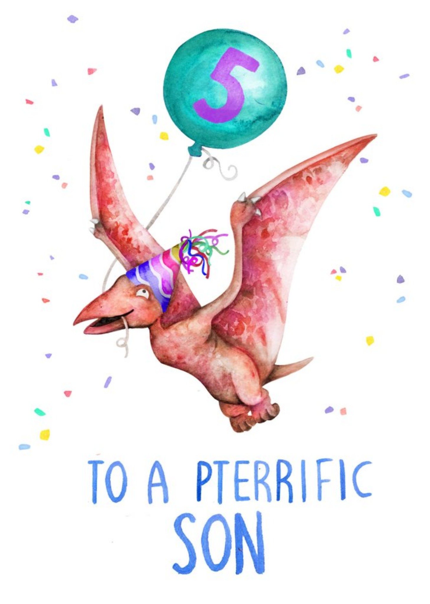 Cute Pterodactyl To A Pterrific Son 5th Birthday Card Ecard