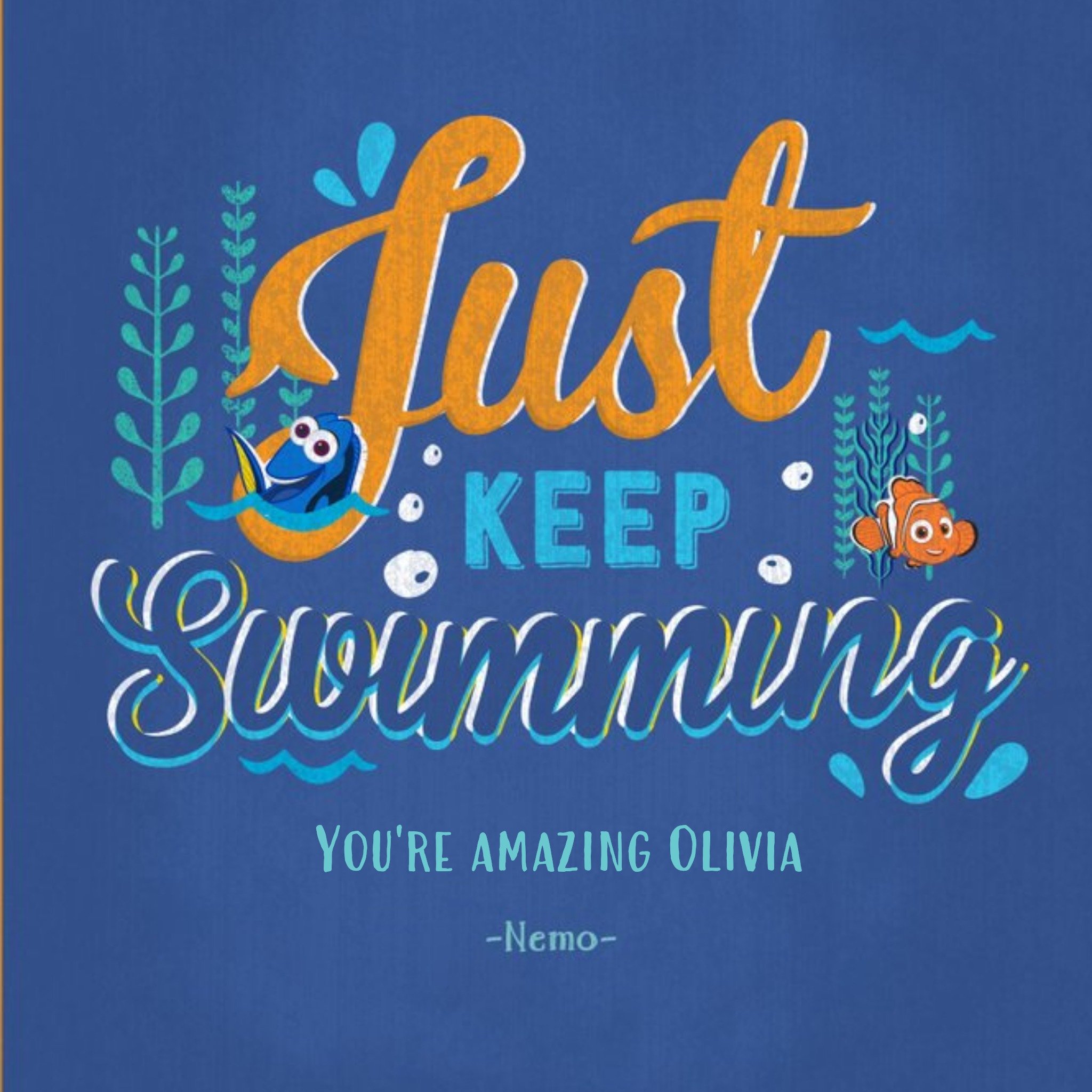 Disney Just Keep Swimming Personalised Card, Square