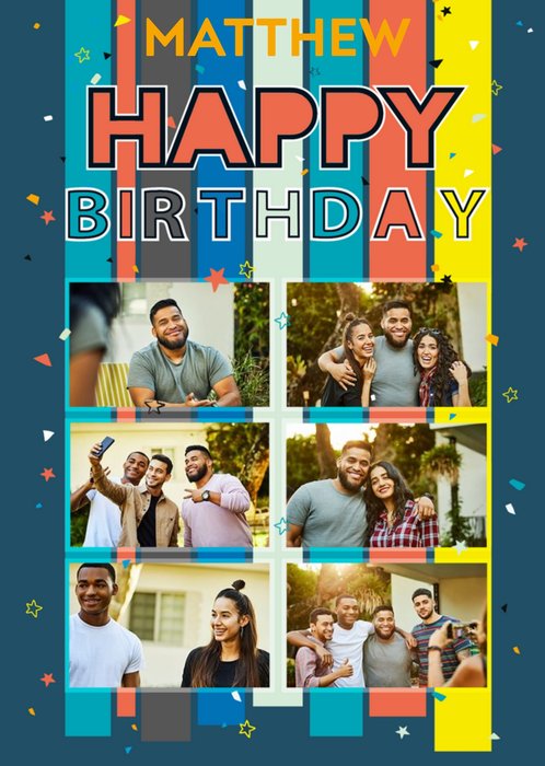 Axel Bright Graphic Stripes Multi Photo Upload Birthday Card