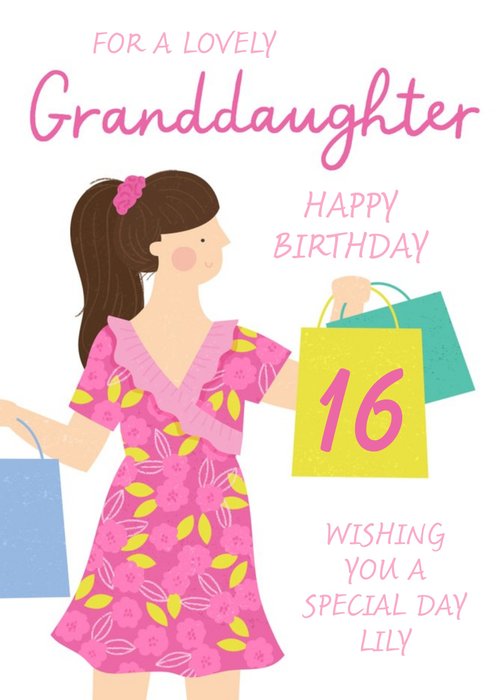 Lovely Granddaughter Shopping Bags 16th Birthday Card | Moonpig