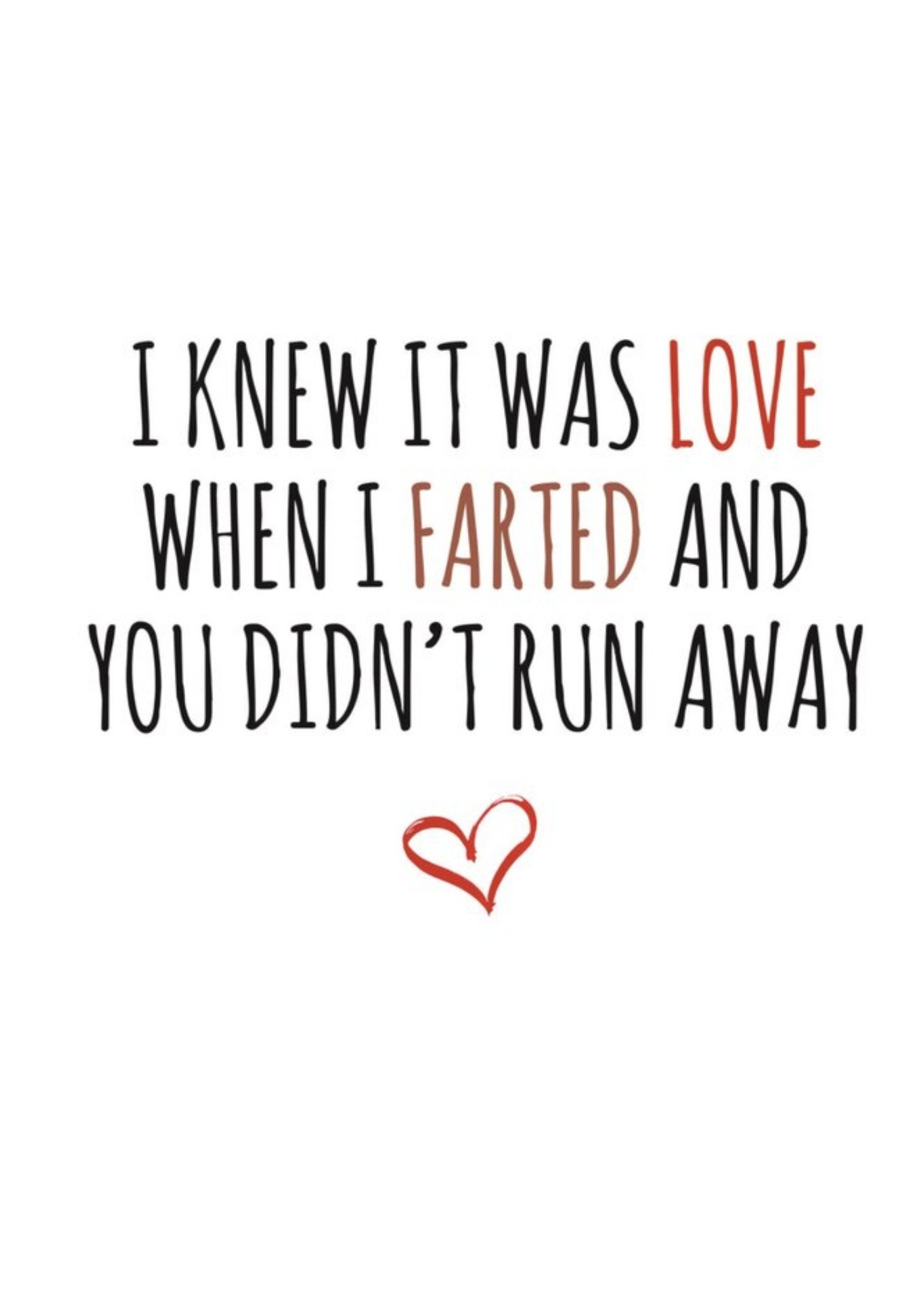 Banter King Typographical I Knew It Was Love Farted Didnt Run Away Funny Valentines Day Card