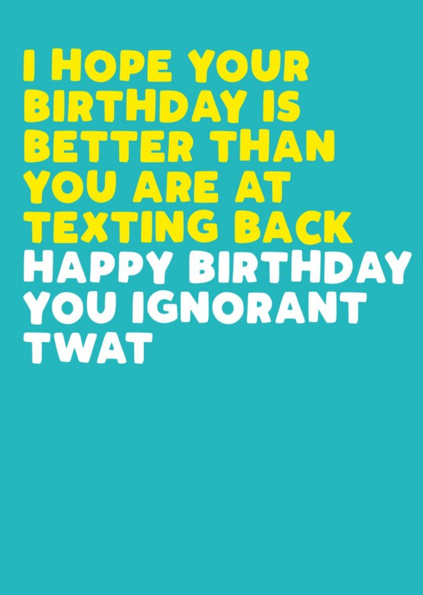 Filthy Sentiments Modern Funny Naughty Texting Back Ignorant Twat Birthday Card Ecard