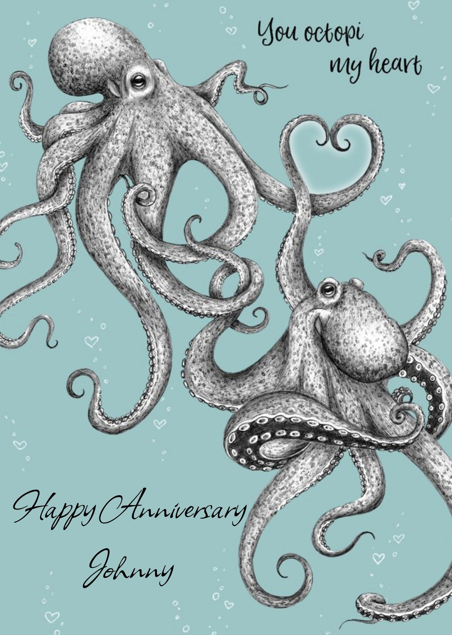 Moonpig You Octopi My Heart Illustrated Octopus Happy Anniversary Card, Large