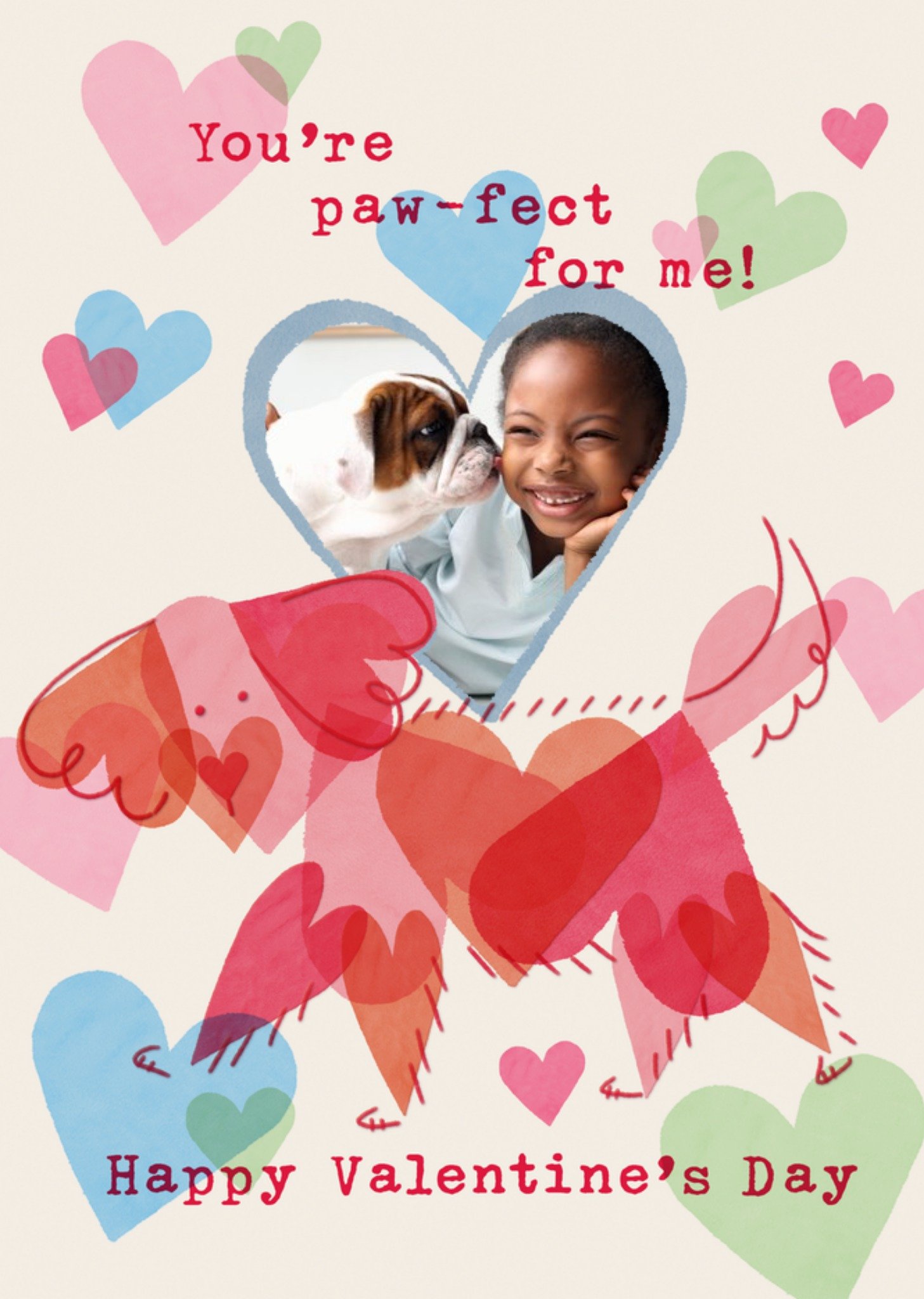 Moonpig Handprinted Hearts Cute Dog Illustration Pawfect Photo Upload Valentines Day Card, Large