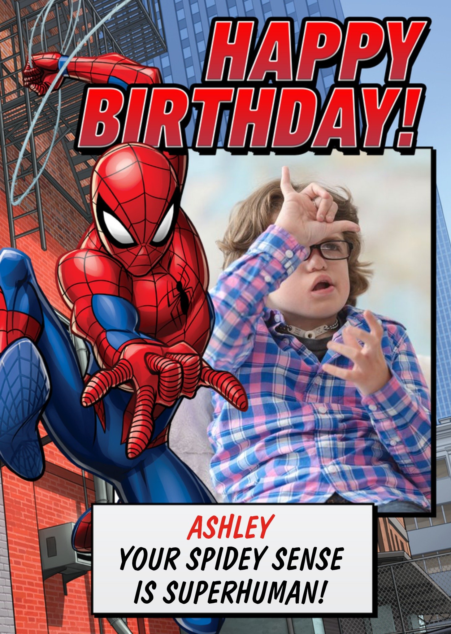 Marvel Avengers Spiderman Spidey Sense Photo Upload Birthday Card, Large