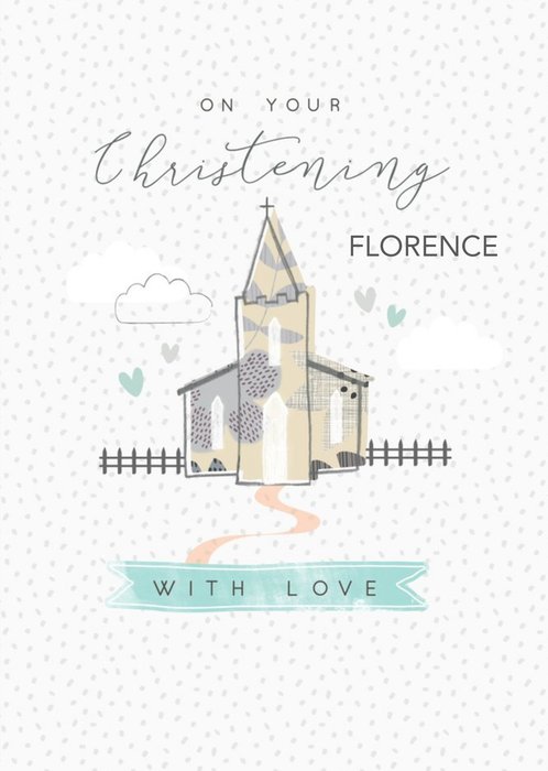 Illustrated Church Customisable Christening Card